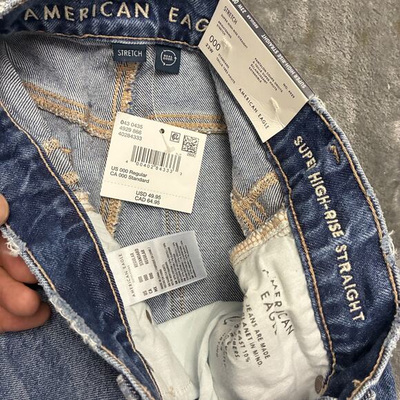 American Eagle Jeans Womens 000 Blue Super High Rise Straight Distressed - Picture 4 of 12